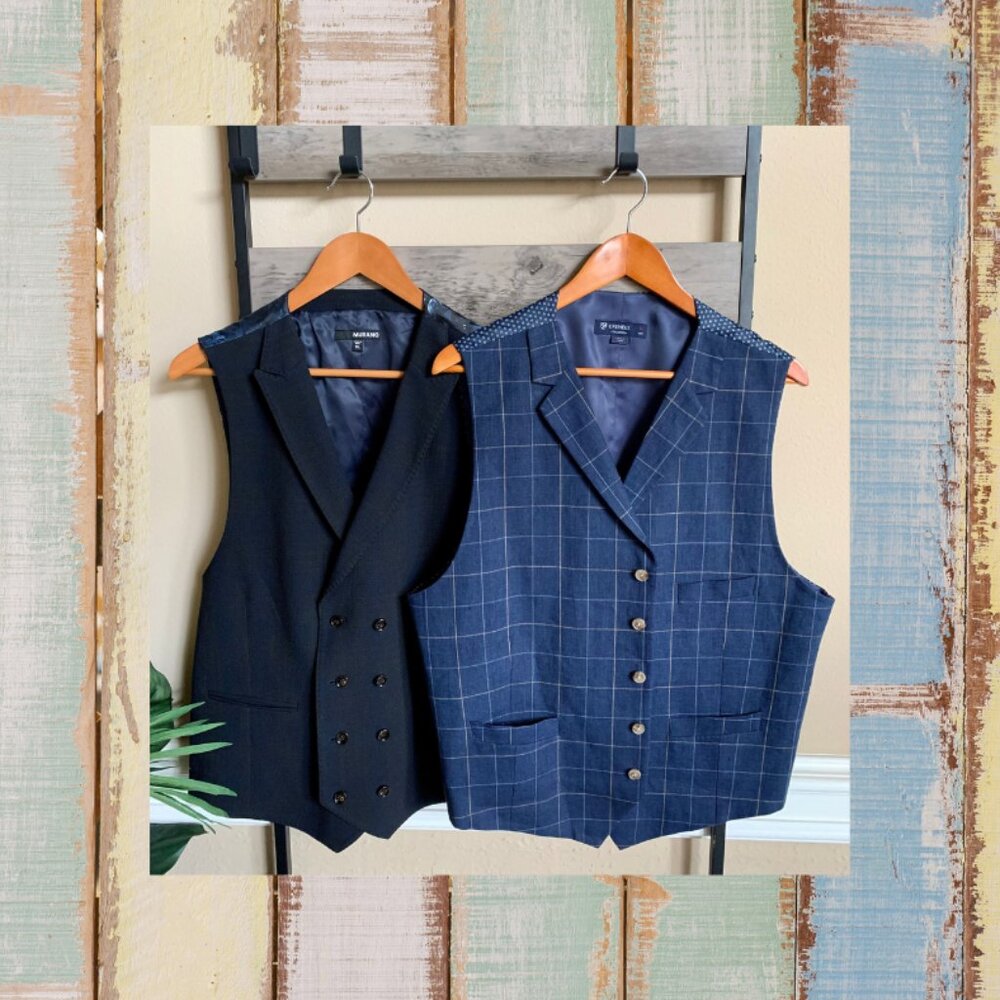 MURANO DOUBLE BREASTED+CREMIEUX  ADJUSTABLE VESTS/ BUNDLE OF 2 sz XL COLOR BLUE